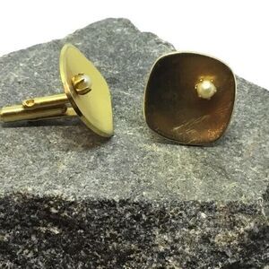 Vtg Cufflinks Concave Geometric Mid Century Gold Tone W/‎ Pearls MCM Luxury